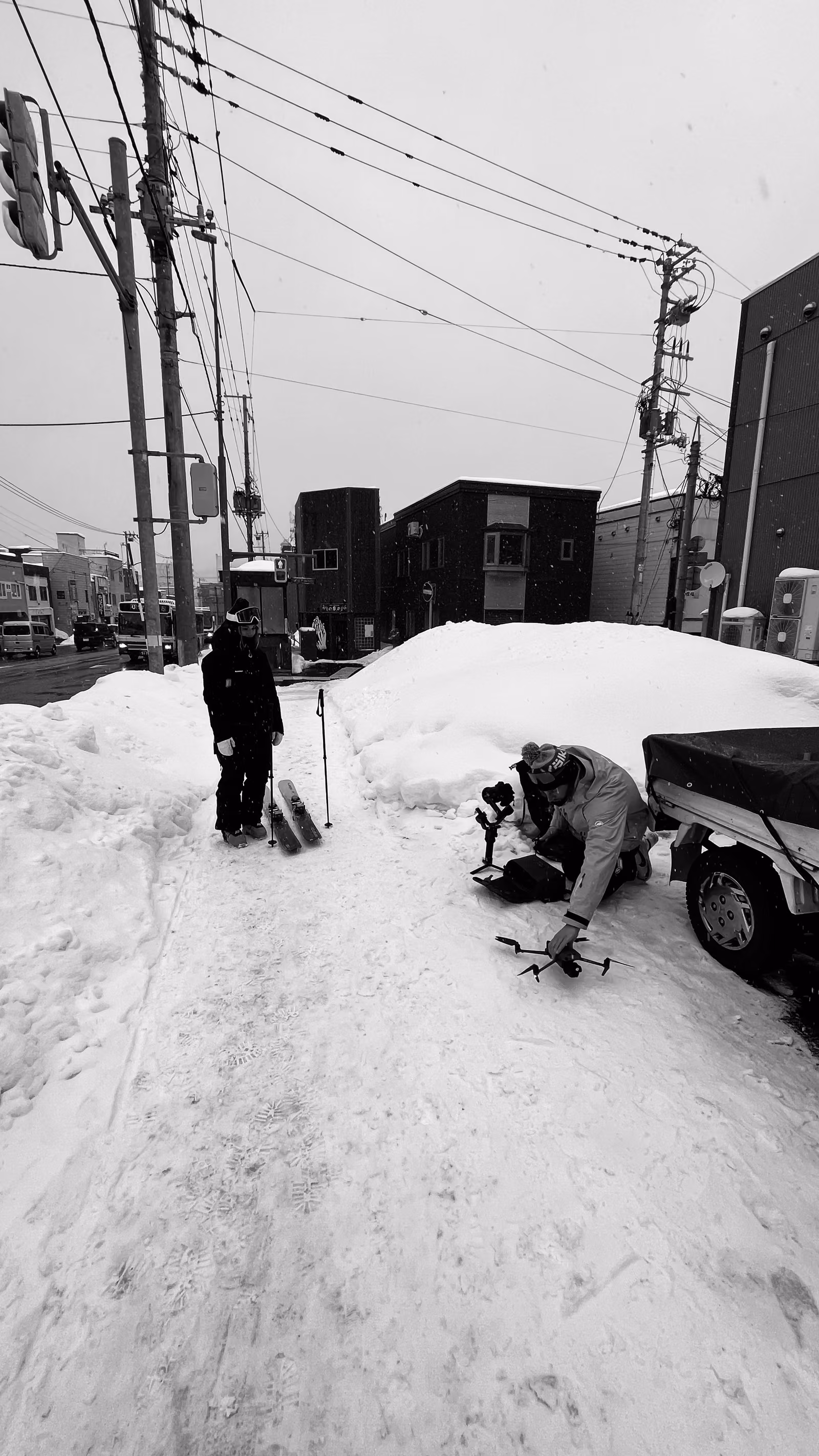 People with snow, ice, Hokkaido, Japan