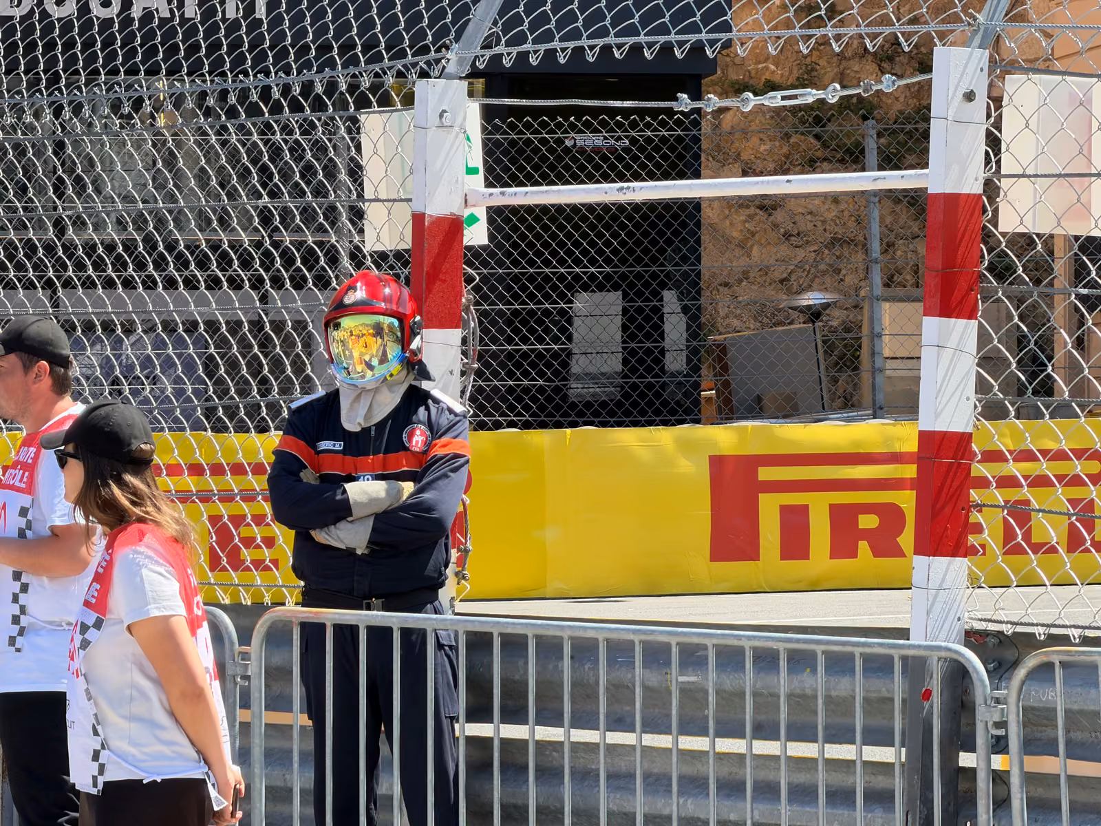 A track marshal at the Pirelli barrier, Monaco Grand Prix