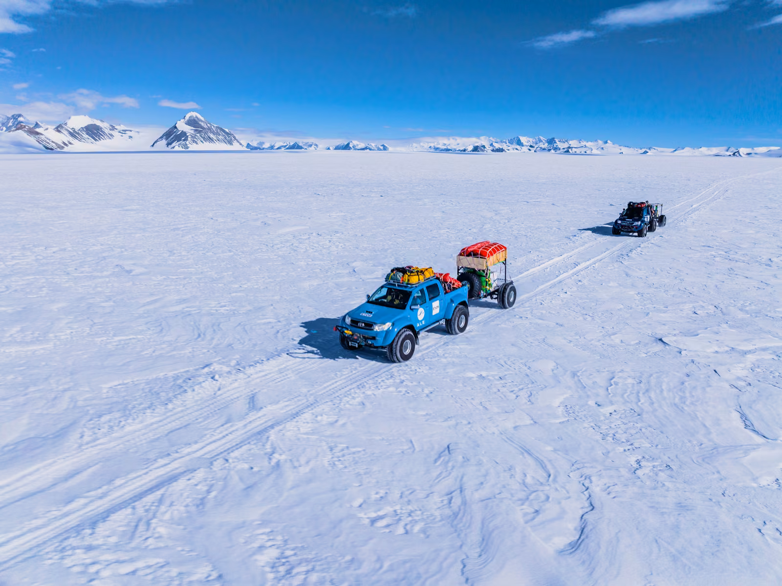 A snowmobile, snow, ice, The South Pole