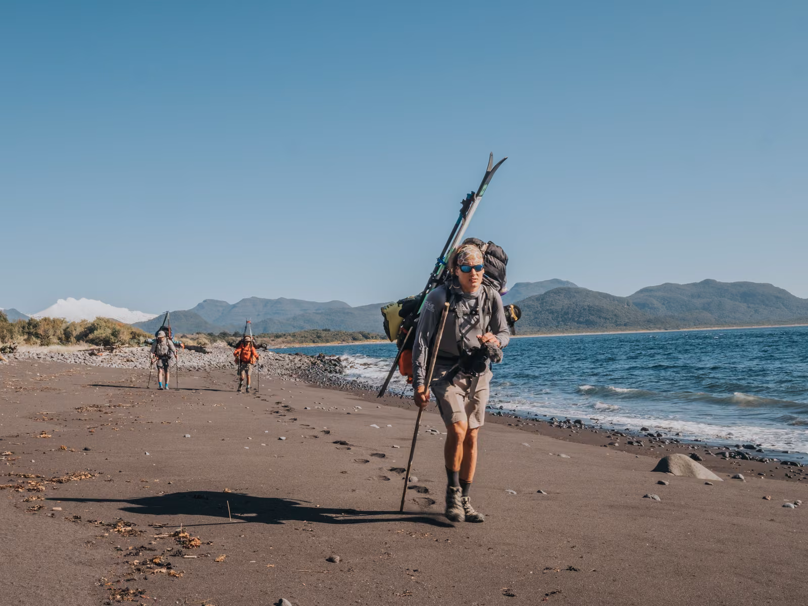 People with sky, hills, Volcán Corcovado, Chile