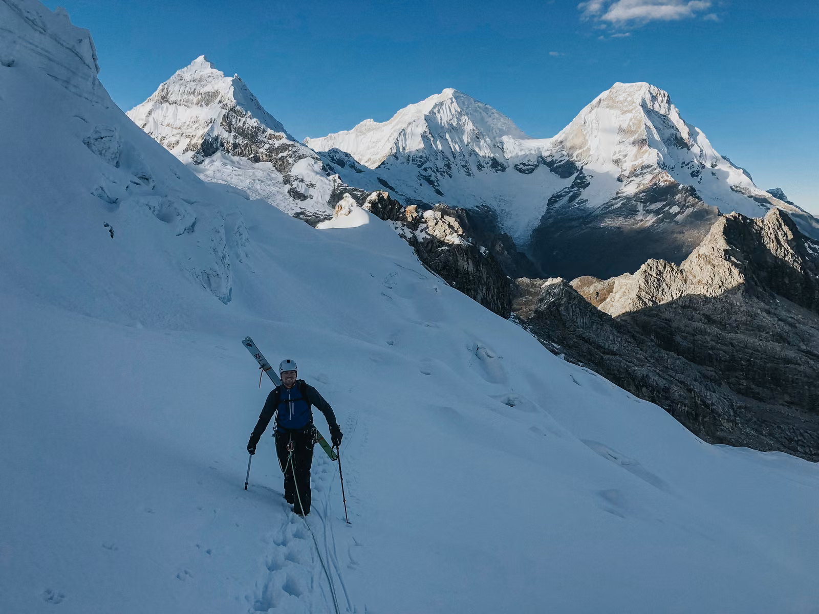 People with snow, ice, Cordillera Blanca, Peru