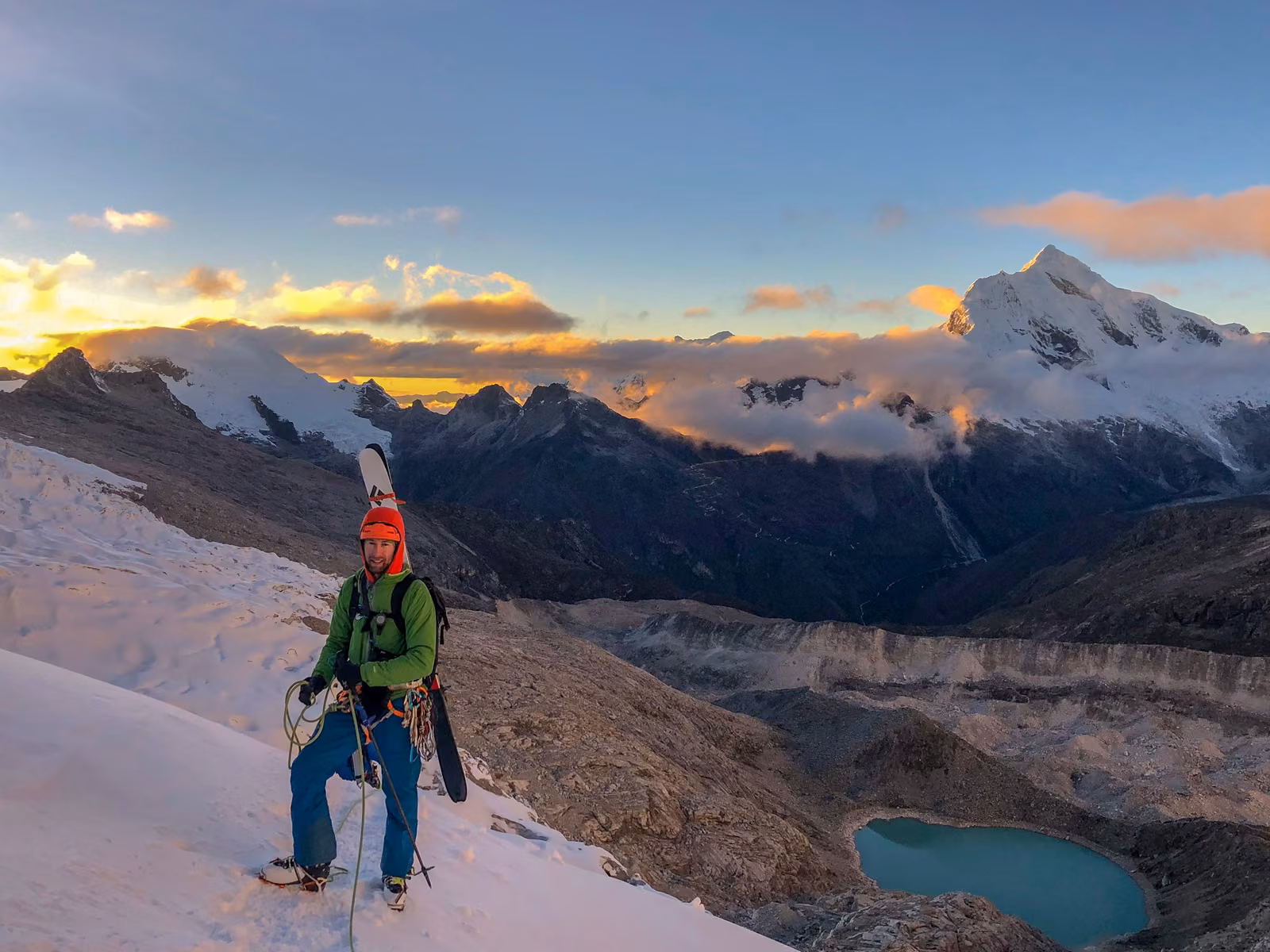 People with sky, snow, Cordillera Blanca, Peru