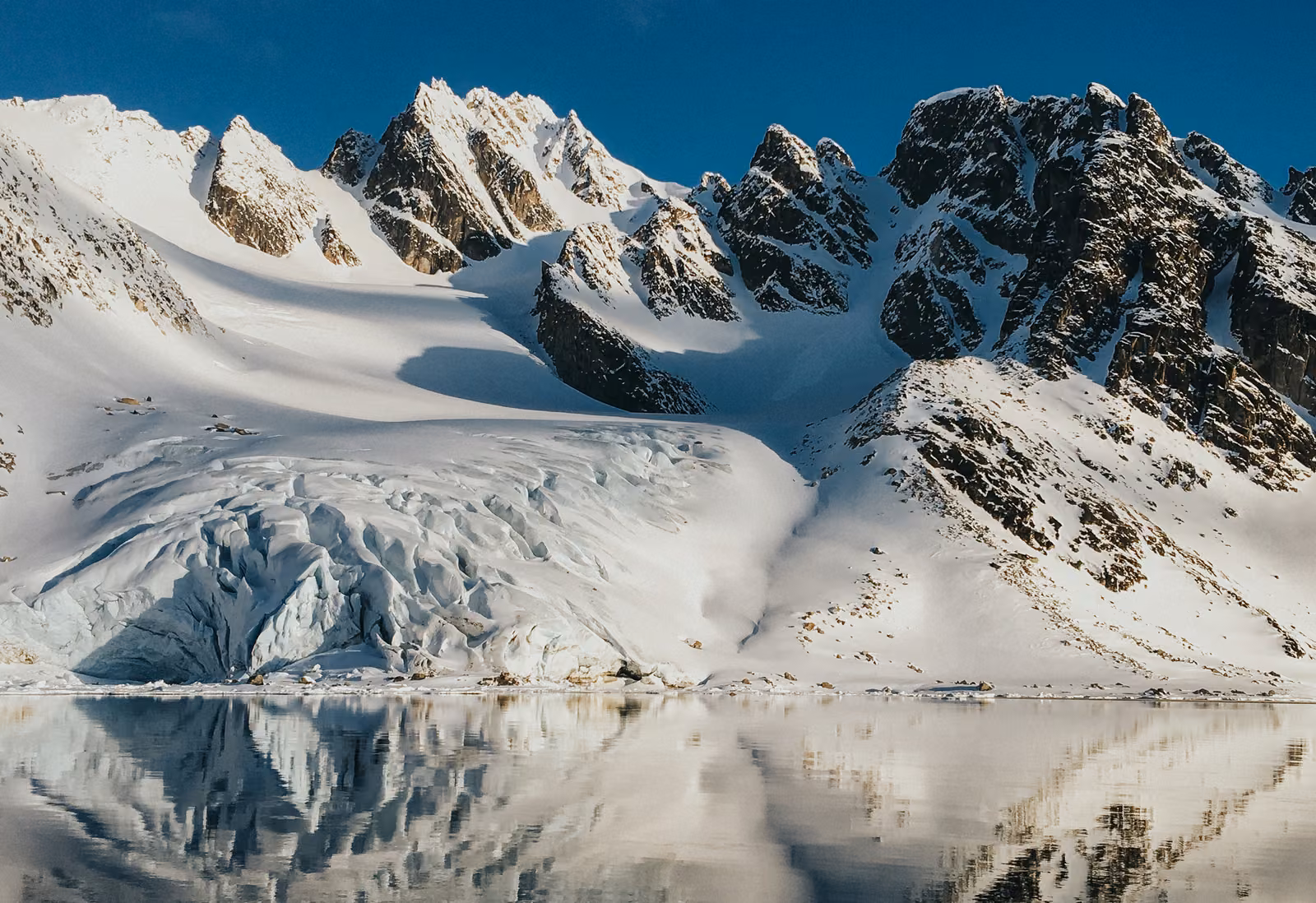 Mountains, snow, Northern fjords, Svalbard