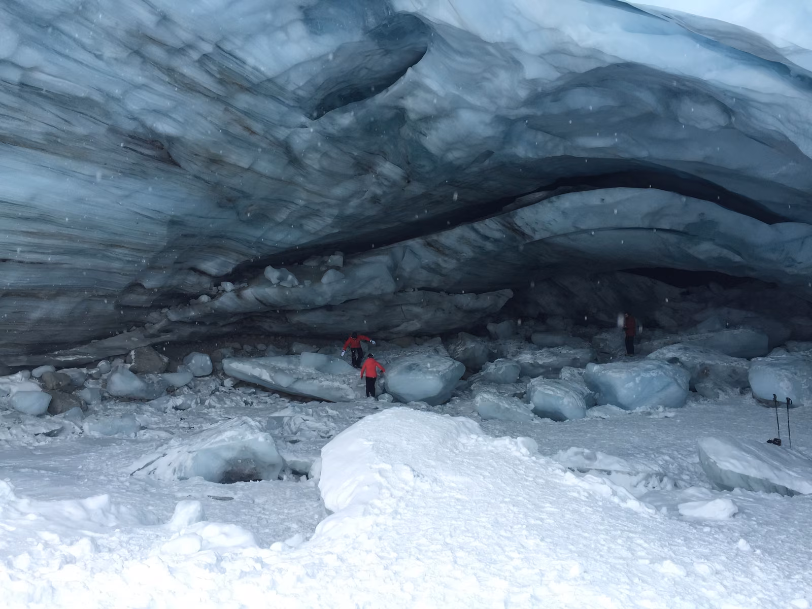 The blue ceiling of a glacier ice cave above Whistler