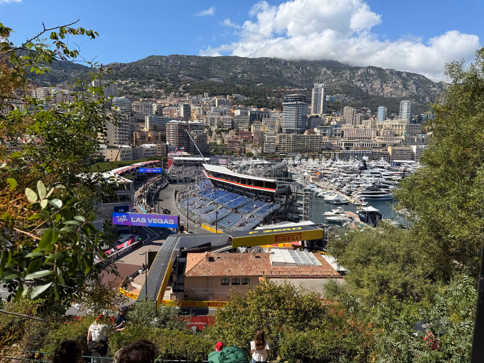 The Monaco circuit grandstands wrapped around the city, race week