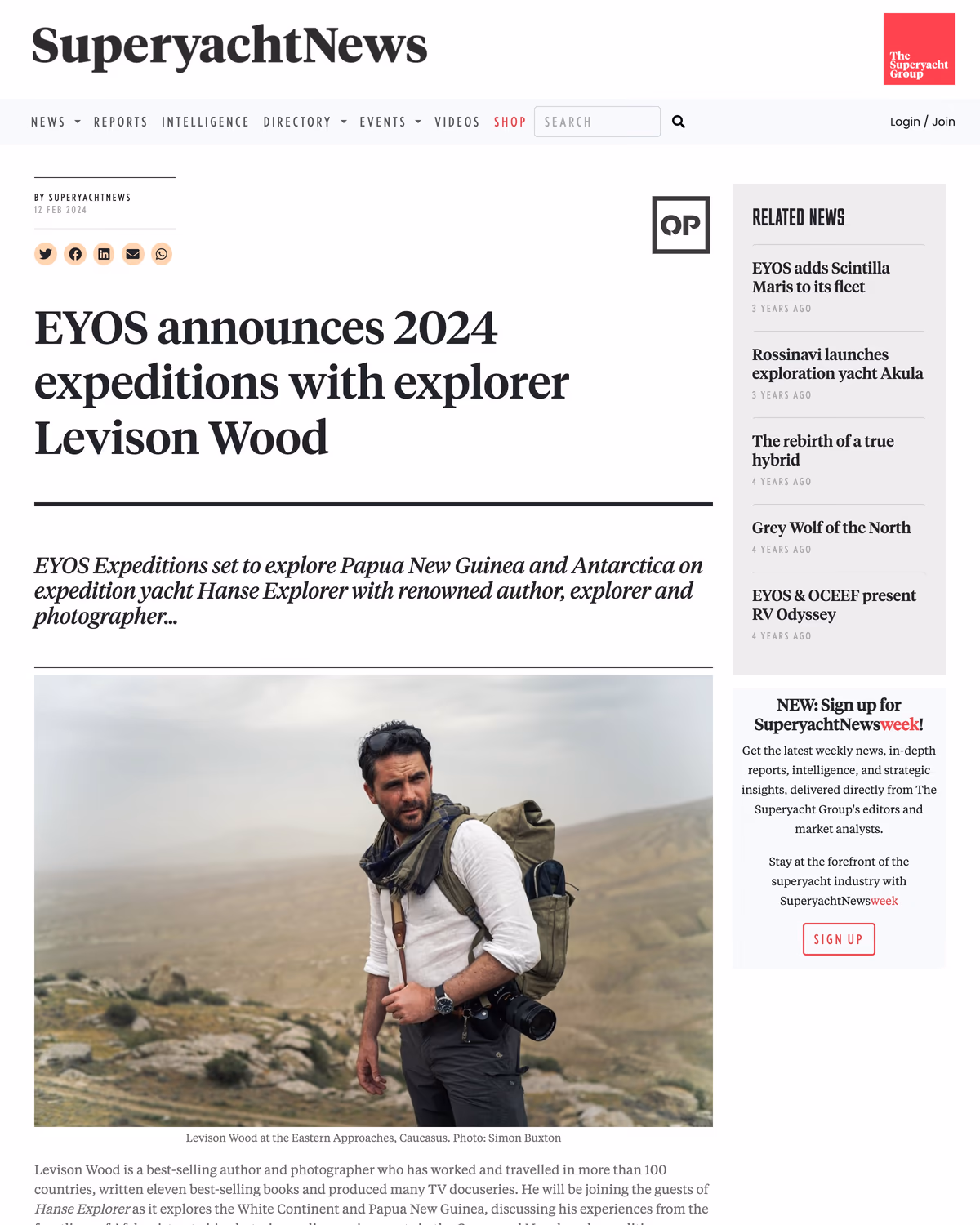 SuperyachtNews: EYOS announces 2024 expeditions with explorer Levison Wood
